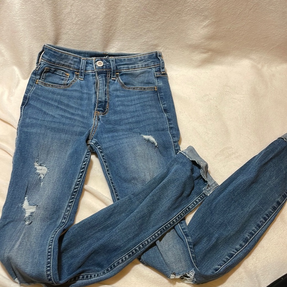 High rise, ripped, skinny jeans